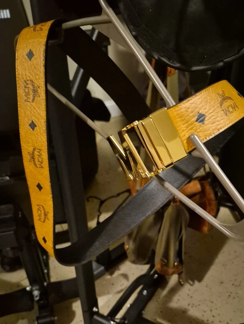 Gold MCM Letter Buckle Leather Men's Belt - Luxury Accent